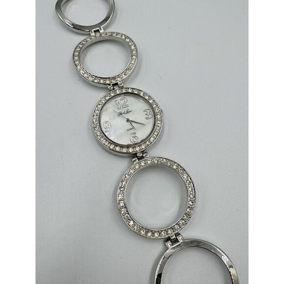 Park Lane Silver Tone Halo Crystal Circles Watch MOP Analog Face New Battery - Picture 1 of 9